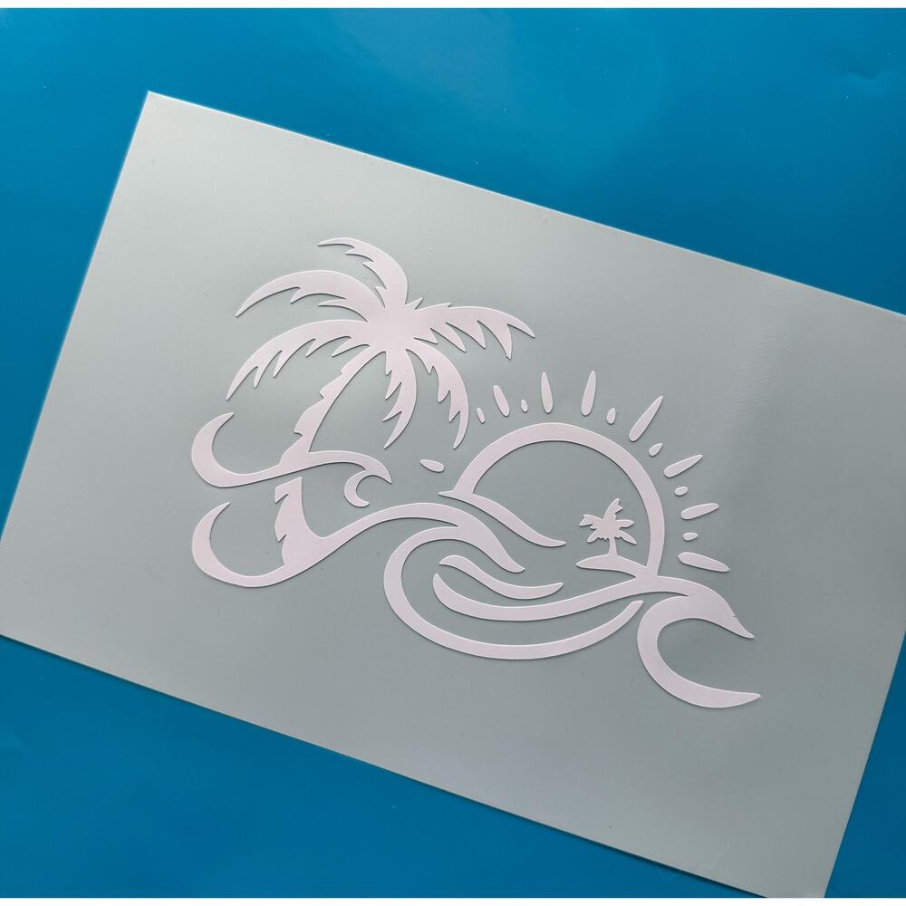 Sun Waves and Palmtrees Beach Sticker 5x3